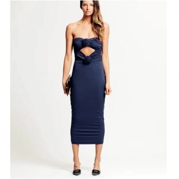 Torn By Ronny Kobo Selena Black Cut Out Flowers Long Bodycon Dress Size S NWT - Picture 1 of 8